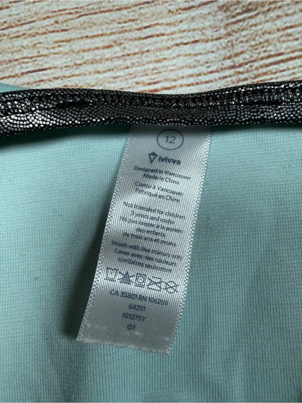 Ivivva Mint Teal Striped Dance Leotard with Black Shiny Accents